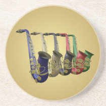 Five Colorful Saxophones Golden Drinks Coaster at Zazzle