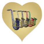 Five Colorful Saxophones Golden Heart Gift Sticker