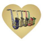 Five Colorful Saxophones Golden Heart Gift Sticker