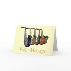 Five Colorful Saxophones Greetings Card card