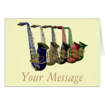 Five Colorful Saxophones Greetings Card at Zazzle