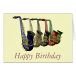 Five Colorful Saxophones Happy Birthday Card