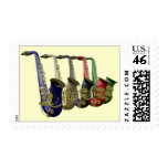 Five Colorful Saxophones In A Line Stamp