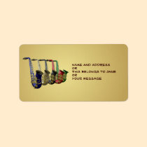 Five Colorful Saxophones Name Gift Tag Bookplates Personalized Address Labels