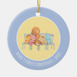 Five Cuddly and Colorful Bears On Chairs Ceramic Ornament
