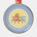 Five Cuddly and Colorful Bears On Chairs Metal Ornament