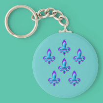 Five Fleurs de Lis in Purple and Blue keychains