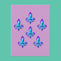 Five Fleurs de Lis in Purple and Blue postcards