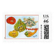 Five funny squash, Thanksgiving! Cartoon postage  postage