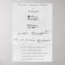 Five Genuine Autographs of William Shakespeare Poster