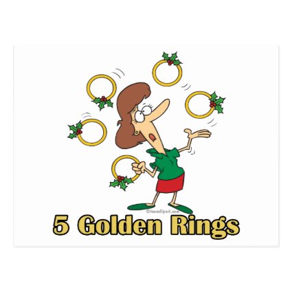 five golden gold rings 5th fifth day of christmas post card
