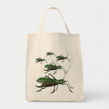 Five Green Grasshoppers / Katydids / Bush Crickets Canvas Bags