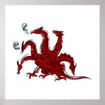 Five headed red dragon print