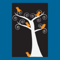 Five Orange Birds in a Tree Poster posters