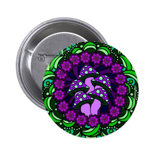 Five Purple Mushrooms Button