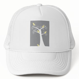 Five Yellow Birds in a Tree Hat