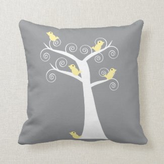 Five Yellow Birds in a Tree Pillows