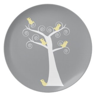 Five Yellow Birds in a Tree Plate