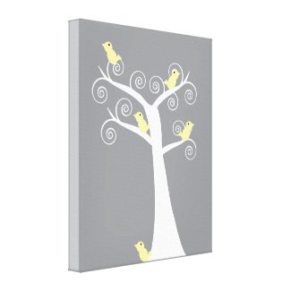 Five Yellow Birds in a Tree Stretched Canvas Print