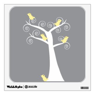 Five Yellow Birds in a Tree Wall Decal