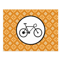 Fixie Bike Fixed Gear Bicycle on Orange Pattern Post Cards