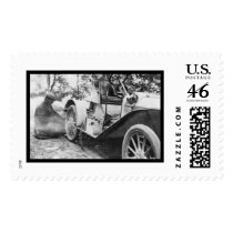 Fixing a Flat Tire on a Buick Roadster 1909 postage by lc_vintagephotos Fixing a Flat Tire on a Buick Roadster 1909 postage