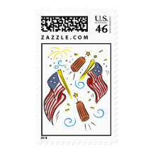 Flag, Firecracker and Fireworks 4th of July Stamps