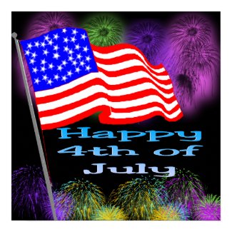 Flag Fireworks 4th of July Poster print