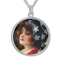 Flag Girl 4th of July Vintage Art Jewelry Charm