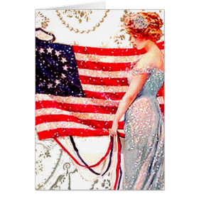 Flag Lady July 4th Vintage Postcard Art Greeting Card
