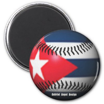 Flag of Cuba on a Baseball Magnet