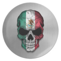Flag of Mexico on a Steel Skull Graphic Party Plate