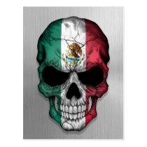 Flag of Mexico on a Steel Skull Graphic Postcards