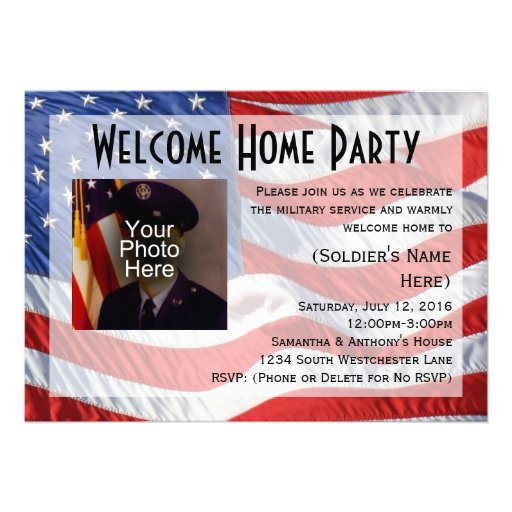 Flag/Photo Military Welcome Home Party Invitation (front side)