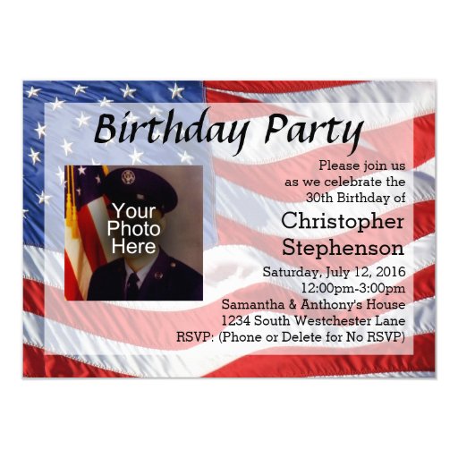 Flag/Photo Patriotic Birthday Party Invitation | Zazzle