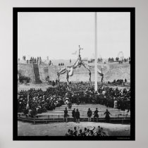 Flag Raising at Fort Sumter near Charleston 1865 Print