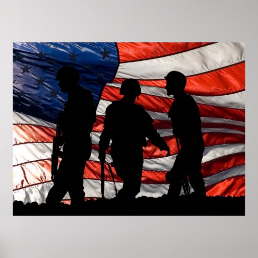 Flag with Soldier Silhouette Poster