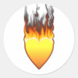 Flame Heart shape Design II Round Sticker