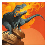 Flame Throwing Dinosaur Art by Michael Grills Personalized Invitations