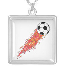 flames fire soccer ball necklace
