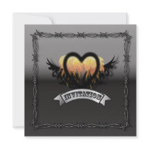 Flames Heart RockNRoll Biker Wedding Invitation