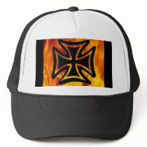 Flames & Iron Cross Baseball Trucker Hat by MistaSCARY Flames & Iron Cross Baseball Trucker Hat
