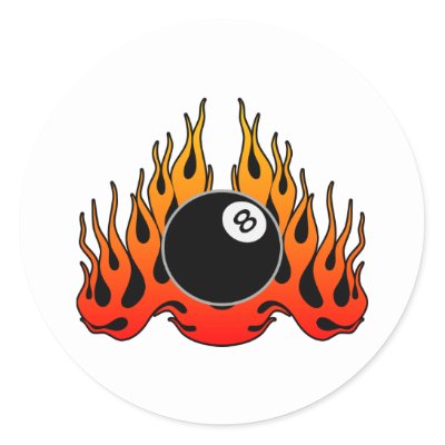 Flaming 8 Ball Round Sticker by WhiteTiger_LLC. For the professional tattoo 
