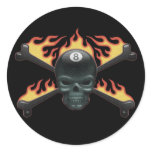 Flaming 8 Skull Round Stickers