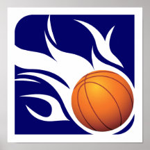 Flaming Basketball Blue and White Print
