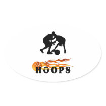 Flaming Basketball Hoops Oval Stickers
