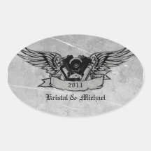 Flaming Biker Envelope Seals Oval Sticker