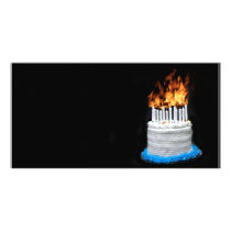 Flaming Birthday cake Photo Greeting Card