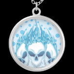 Flaming Blue Skulls necklaces