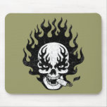 Flaming Cigar Skull -bw Mouse Pad